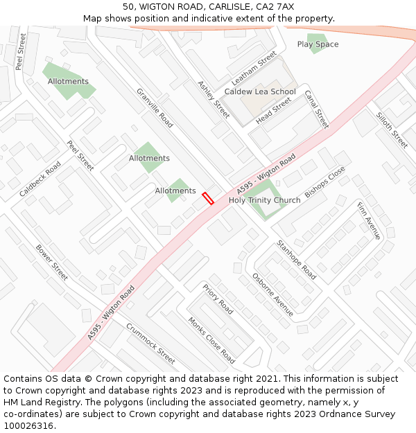 50, WIGTON ROAD, CARLISLE, CA2 7AX: Location map and indicative extent of plot