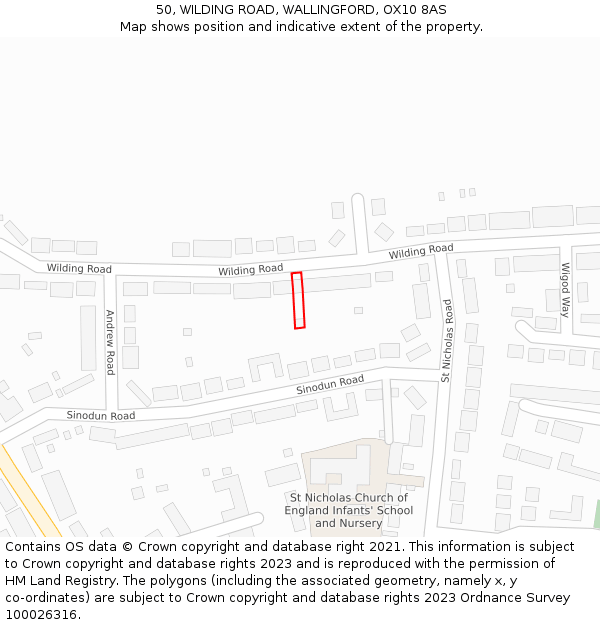 50, WILDING ROAD, WALLINGFORD, OX10 8AS: Location map and indicative extent of plot