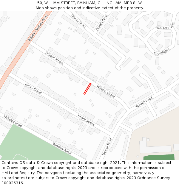 50, WILLIAM STREET, RAINHAM, GILLINGHAM, ME8 8HW: Location map and indicative extent of plot