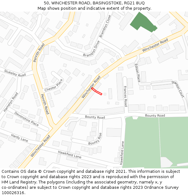 50, WINCHESTER ROAD, BASINGSTOKE, RG21 8UQ: Location map and indicative extent of plot