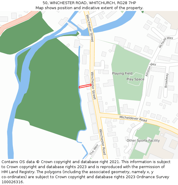 50, WINCHESTER ROAD, WHITCHURCH, RG28 7HP: Location map and indicative extent of plot