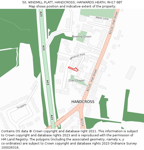 50, WINDMILL PLATT, HANDCROSS, HAYWARDS HEATH, RH17 6BT: Location map and indicative extent of plot