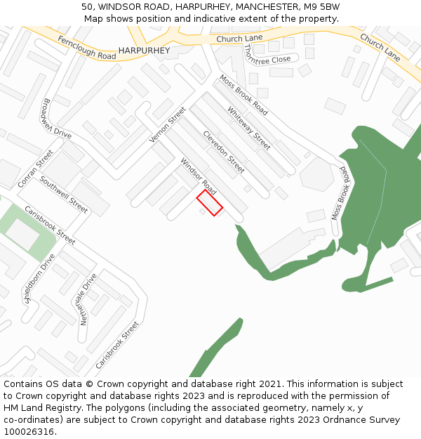 50, WINDSOR ROAD, HARPURHEY, MANCHESTER, M9 5BW: Location map and indicative extent of plot