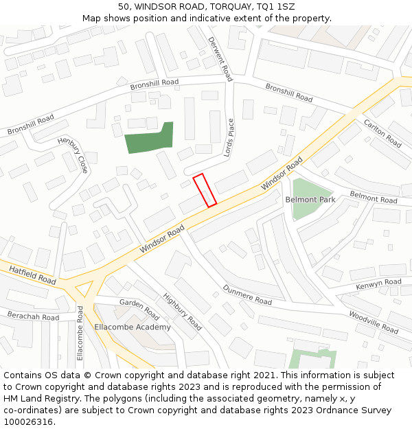 50, WINDSOR ROAD, TORQUAY, TQ1 1SZ: Location map and indicative extent of plot