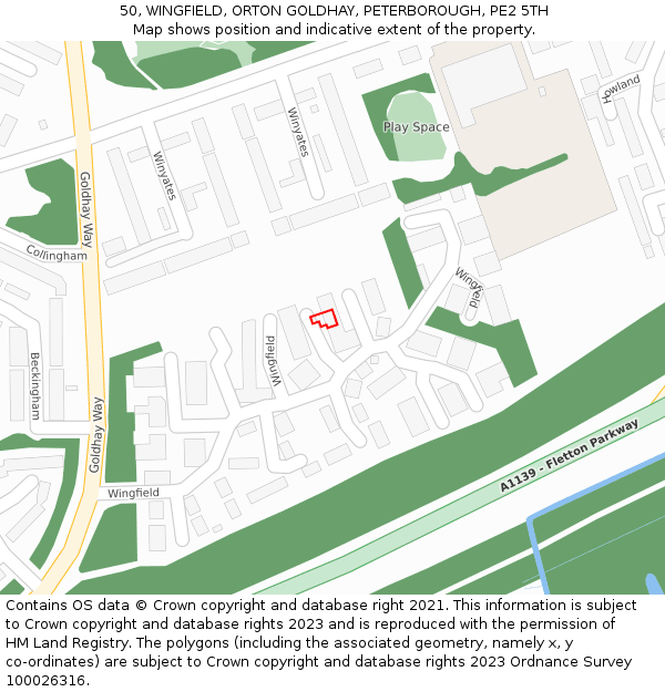 50, WINGFIELD, ORTON GOLDHAY, PETERBOROUGH, PE2 5TH: Location map and indicative extent of plot