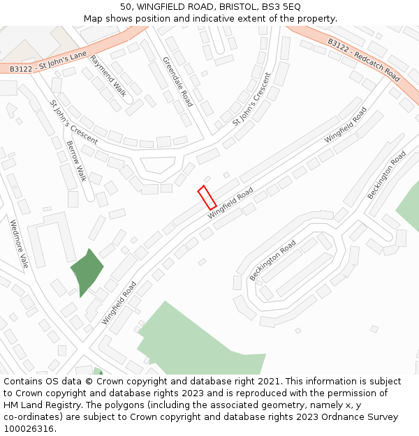 50, WINGFIELD ROAD, BRISTOL, BS3 5EQ: Location map and indicative extent of plot