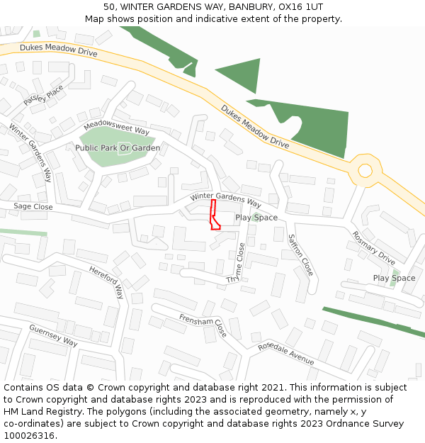 50, WINTER GARDENS WAY, BANBURY, OX16 1UT: Location map and indicative extent of plot