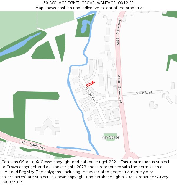 50, WOLAGE DRIVE, GROVE, WANTAGE, OX12 9FJ: Location map and indicative extent of plot