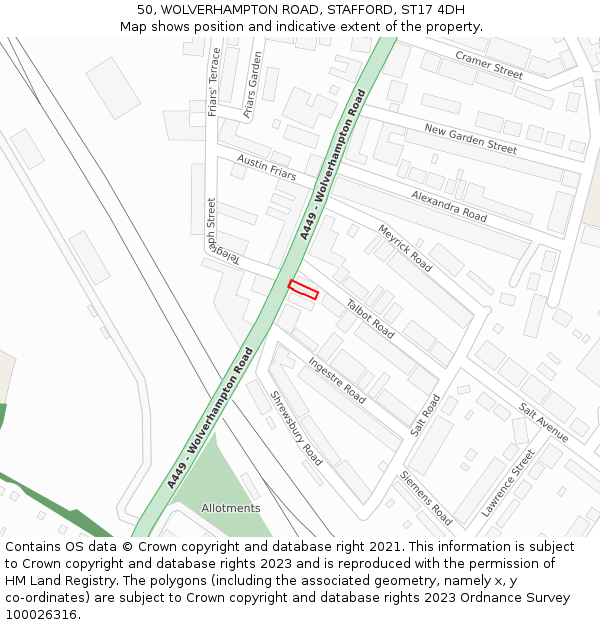 50, WOLVERHAMPTON ROAD, STAFFORD, ST17 4DH: Location map and indicative extent of plot