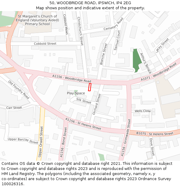 50, WOODBRIDGE ROAD, IPSWICH, IP4 2EG: Location map and indicative extent of plot