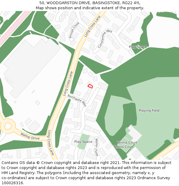 50, WOODGARSTON DRIVE, BASINGSTOKE, RG22 4YL: Location map and indicative extent of plot