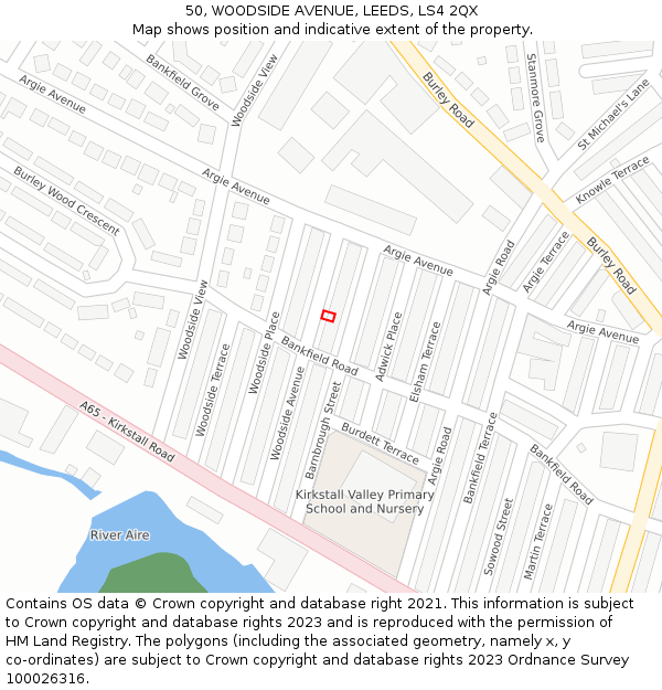 50, WOODSIDE AVENUE, LEEDS, LS4 2QX: Location map and indicative extent of plot