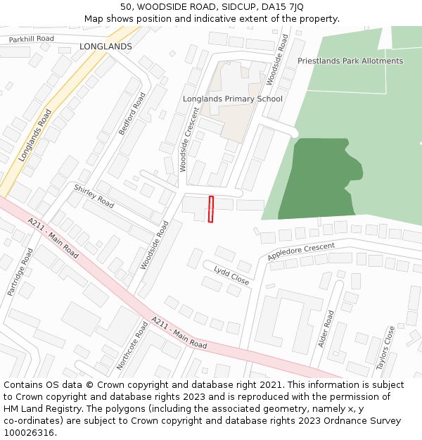 50, WOODSIDE ROAD, SIDCUP, DA15 7JQ: Location map and indicative extent of plot