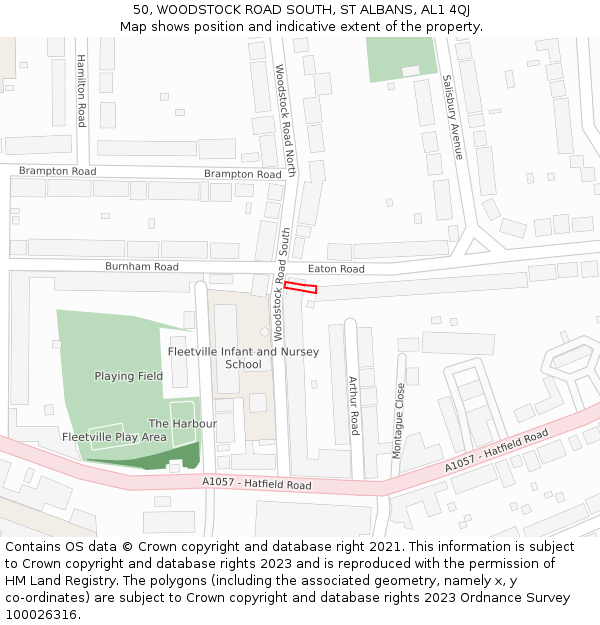 50, WOODSTOCK ROAD SOUTH, ST ALBANS, AL1 4QJ: Location map and indicative extent of plot
