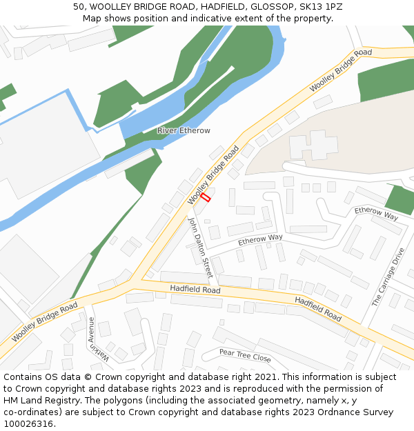 50, WOOLLEY BRIDGE ROAD, HADFIELD, GLOSSOP, SK13 1PZ: Location map and indicative extent of plot