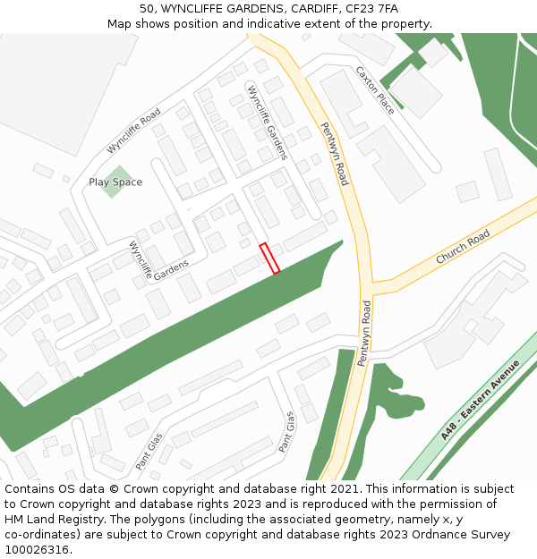 50, WYNCLIFFE GARDENS, CARDIFF, CF23 7FA: Location map and indicative extent of plot