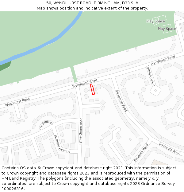 50, WYNDHURST ROAD, BIRMINGHAM, B33 9LA: Location map and indicative extent of plot