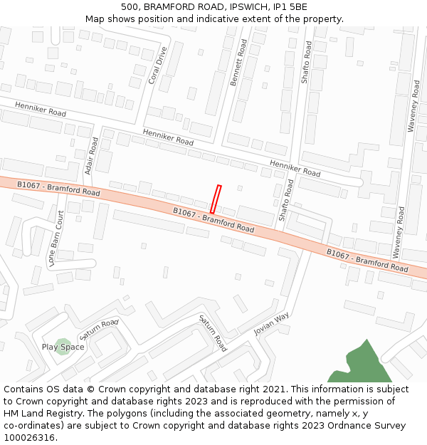500, BRAMFORD ROAD, IPSWICH, IP1 5BE: Location map and indicative extent of plot