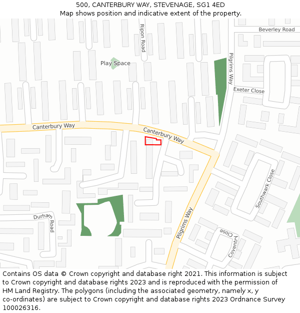 500, CANTERBURY WAY, STEVENAGE, SG1 4ED: Location map and indicative extent of plot