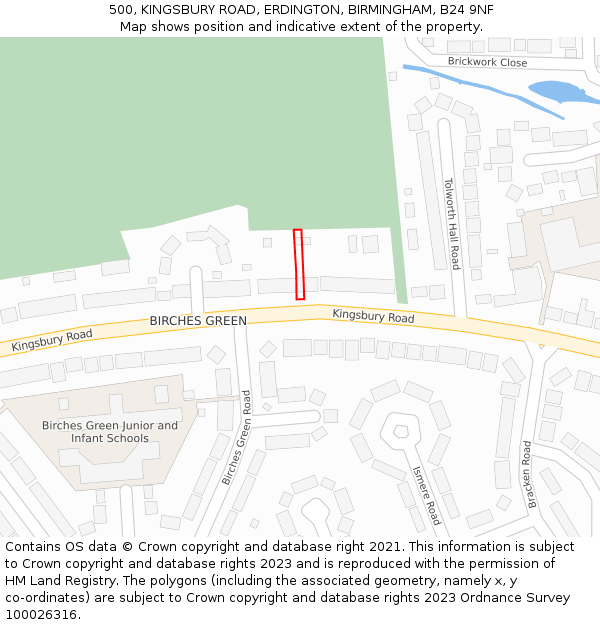 500, KINGSBURY ROAD, ERDINGTON, BIRMINGHAM, B24 9NF: Location map and indicative extent of plot
