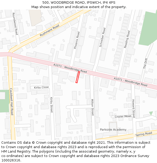 500, WOODBRIDGE ROAD, IPSWICH, IP4 4PS: Location map and indicative extent of plot