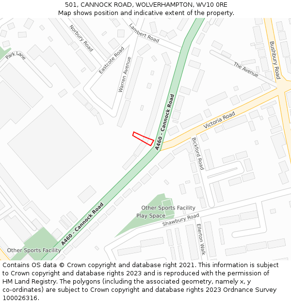 501, CANNOCK ROAD, WOLVERHAMPTON, WV10 0RE: Location map and indicative extent of plot