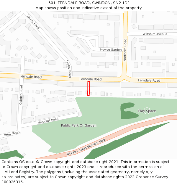 501, FERNDALE ROAD, SWINDON, SN2 1DF: Location map and indicative extent of plot