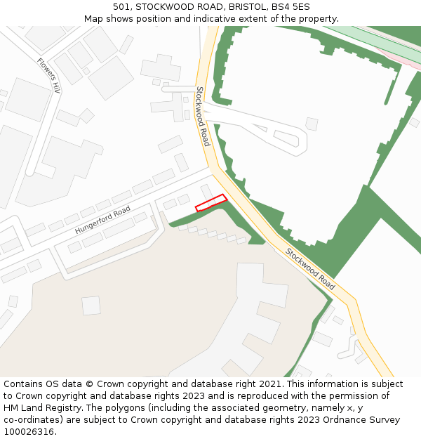 501, STOCKWOOD ROAD, BRISTOL, BS4 5ES: Location map and indicative extent of plot