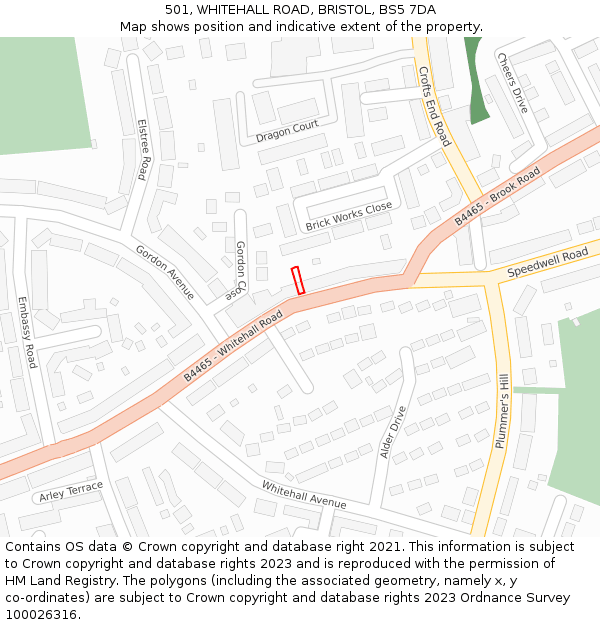 501, WHITEHALL ROAD, BRISTOL, BS5 7DA: Location map and indicative extent of plot