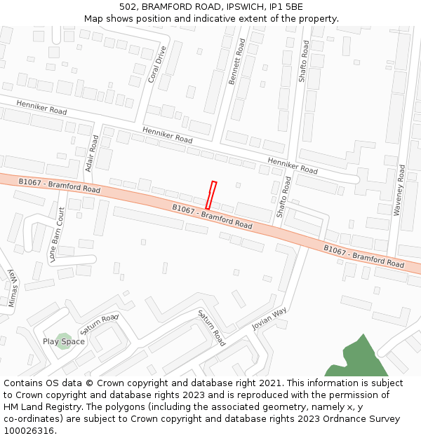 502, BRAMFORD ROAD, IPSWICH, IP1 5BE: Location map and indicative extent of plot