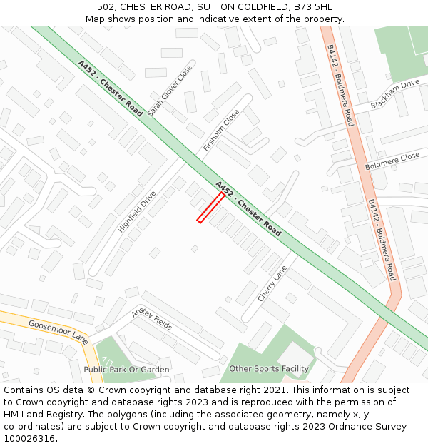 502, CHESTER ROAD, SUTTON COLDFIELD, B73 5HL: Location map and indicative extent of plot