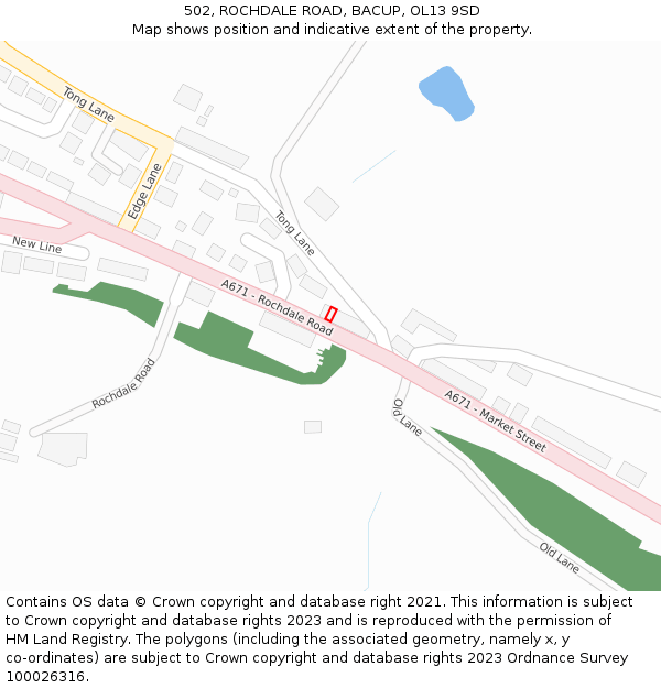 502, ROCHDALE ROAD, BACUP, OL13 9SD: Location map and indicative extent of plot