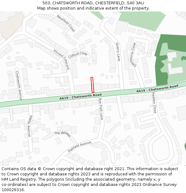503, CHATSWORTH ROAD, CHESTERFIELD, S40 3AU: Location map and indicative extent of plot