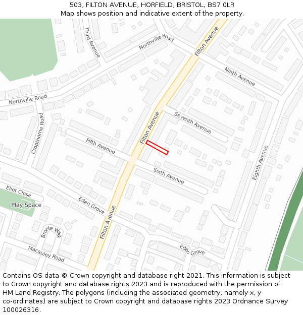 503, FILTON AVENUE, HORFIELD, BRISTOL, BS7 0LR: Location map and indicative extent of plot