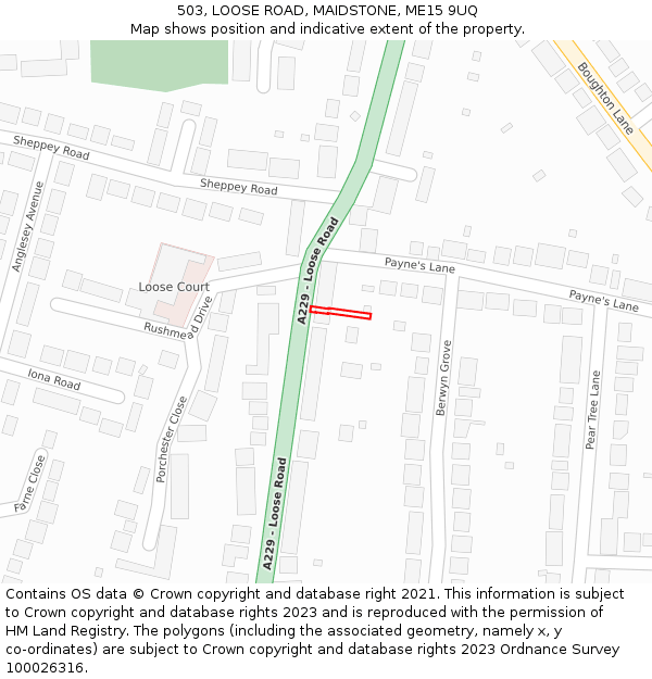 503, LOOSE ROAD, MAIDSTONE, ME15 9UQ: Location map and indicative extent of plot
