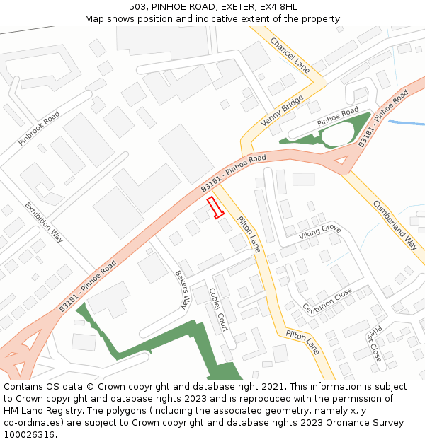 503, PINHOE ROAD, EXETER, EX4 8HL: Location map and indicative extent of plot