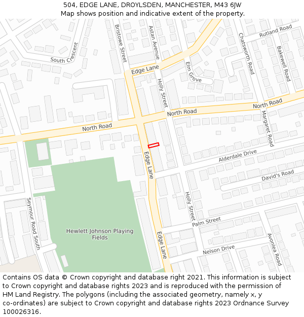 504, EDGE LANE, DROYLSDEN, MANCHESTER, M43 6JW: Location map and indicative extent of plot