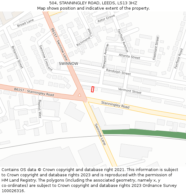 504, STANNINGLEY ROAD, LEEDS, LS13 3HZ: Location map and indicative extent of plot