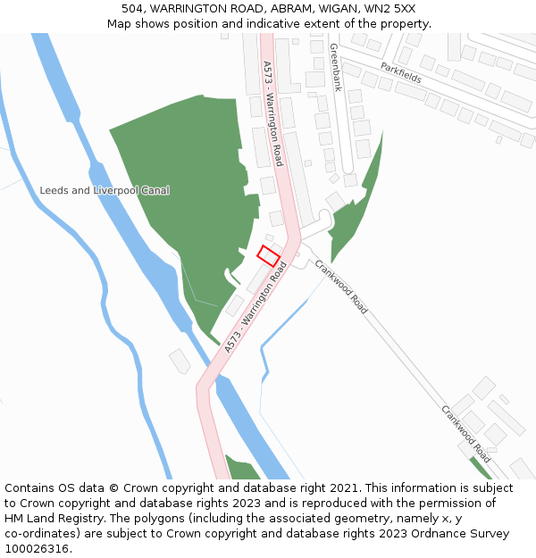 504, WARRINGTON ROAD, ABRAM, WIGAN, WN2 5XX: Location map and indicative extent of plot