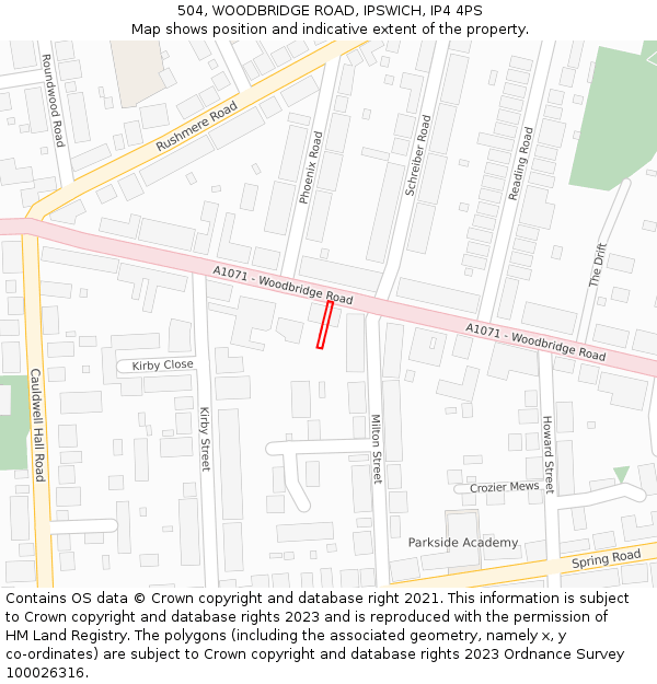 504, WOODBRIDGE ROAD, IPSWICH, IP4 4PS: Location map and indicative extent of plot