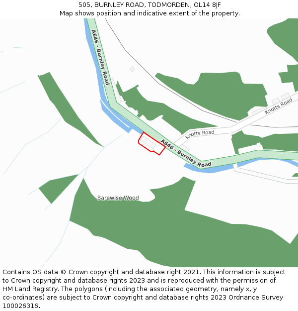 505, BURNLEY ROAD, TODMORDEN, OL14 8JF: Location map and indicative extent of plot