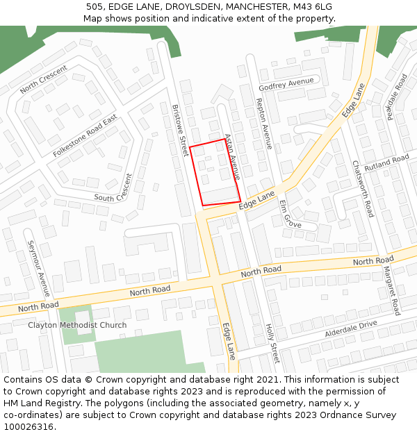 505, EDGE LANE, DROYLSDEN, MANCHESTER, M43 6LG: Location map and indicative extent of plot