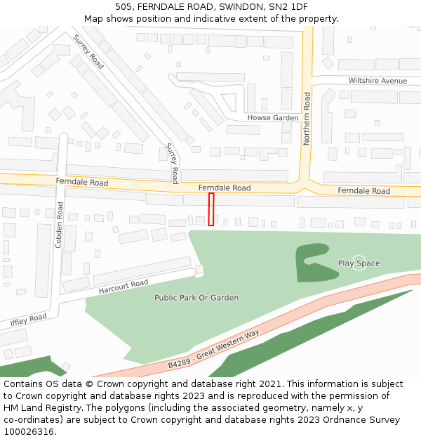 505, FERNDALE ROAD, SWINDON, SN2 1DF: Location map and indicative extent of plot