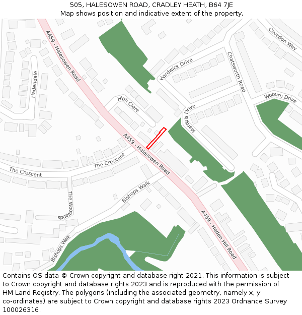 505, HALESOWEN ROAD, CRADLEY HEATH, B64 7JE: Location map and indicative extent of plot