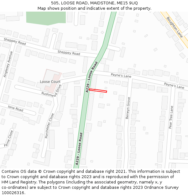 505, LOOSE ROAD, MAIDSTONE, ME15 9UQ: Location map and indicative extent of plot