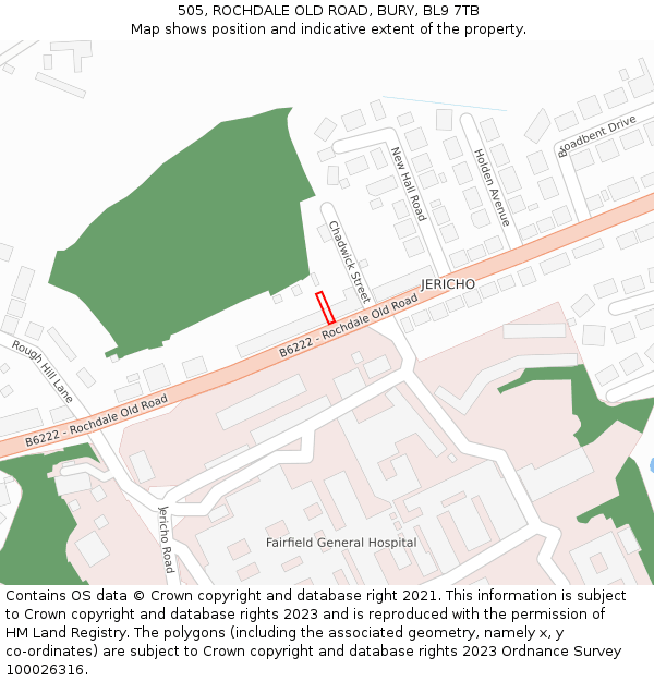 505, ROCHDALE OLD ROAD, BURY, BL9 7TB: Location map and indicative extent of plot
