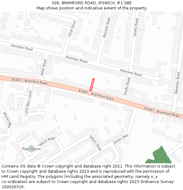 506, BRAMFORD ROAD, IPSWICH, IP1 5BE: Location map and indicative extent of plot