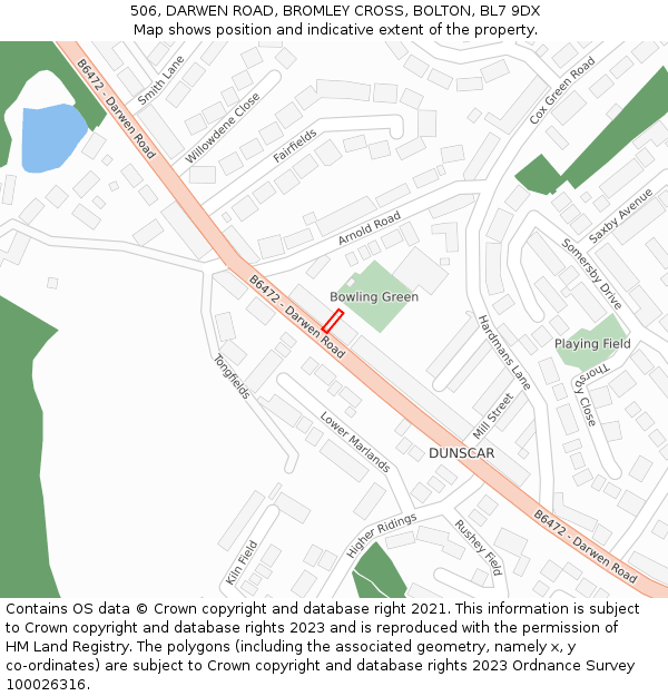 506, DARWEN ROAD, BROMLEY CROSS, BOLTON, BL7 9DX: Location map and indicative extent of plot