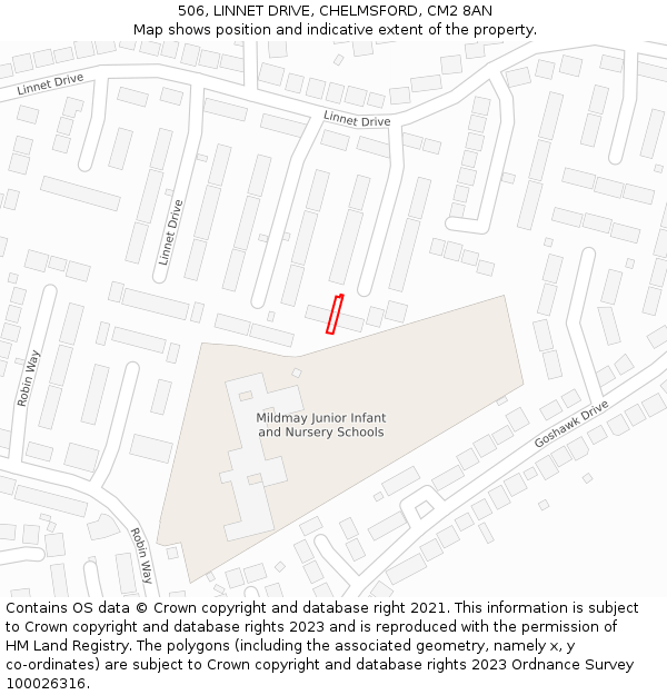 506, LINNET DRIVE, CHELMSFORD, CM2 8AN: Location map and indicative extent of plot