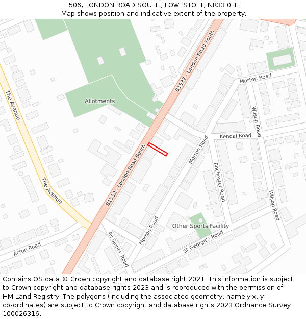 506, LONDON ROAD SOUTH, LOWESTOFT, NR33 0LE: Location map and indicative extent of plot